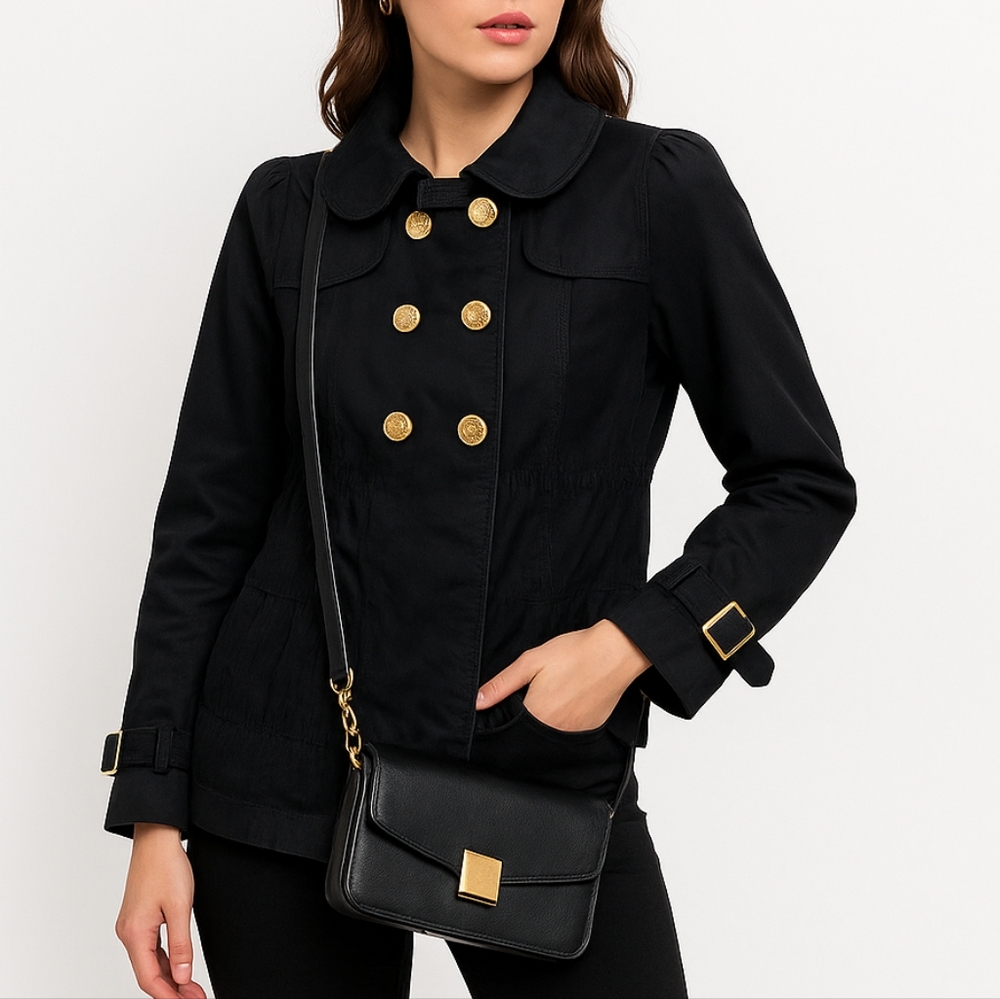 Rare Vintage Juicy Couture Navy Blue Utility Jacket Gold Buttons Size Medium Y2K